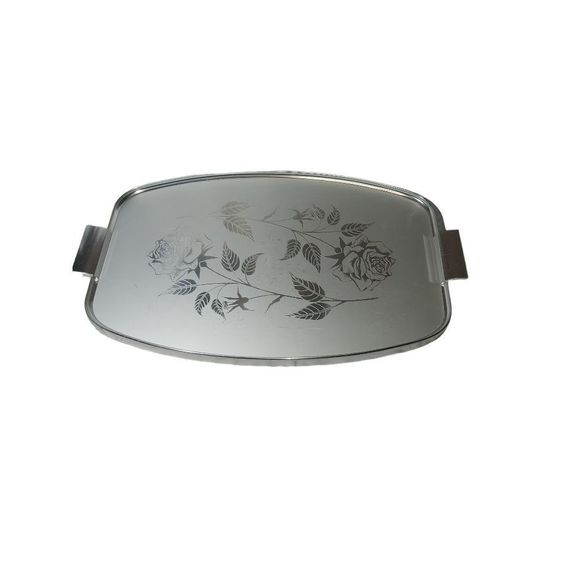 Silhouette Silver Tone Tray with Roses, Mid Century Silhouette Tray, Silver Tone - Picture 1 of 7